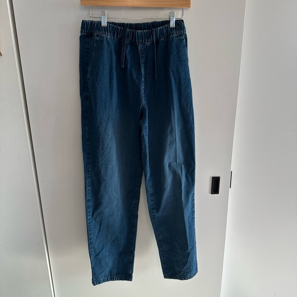 NWOT MUJI Drawstring pull on Casual Blue Denim Pants Size Small